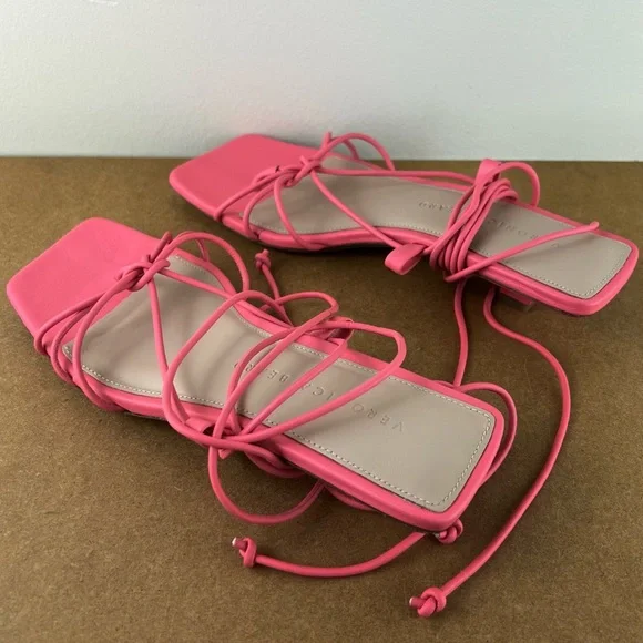 NEW VERONICA BEARD PINK LEATHER STRAPPY SANDALS - Picture 7 of 13